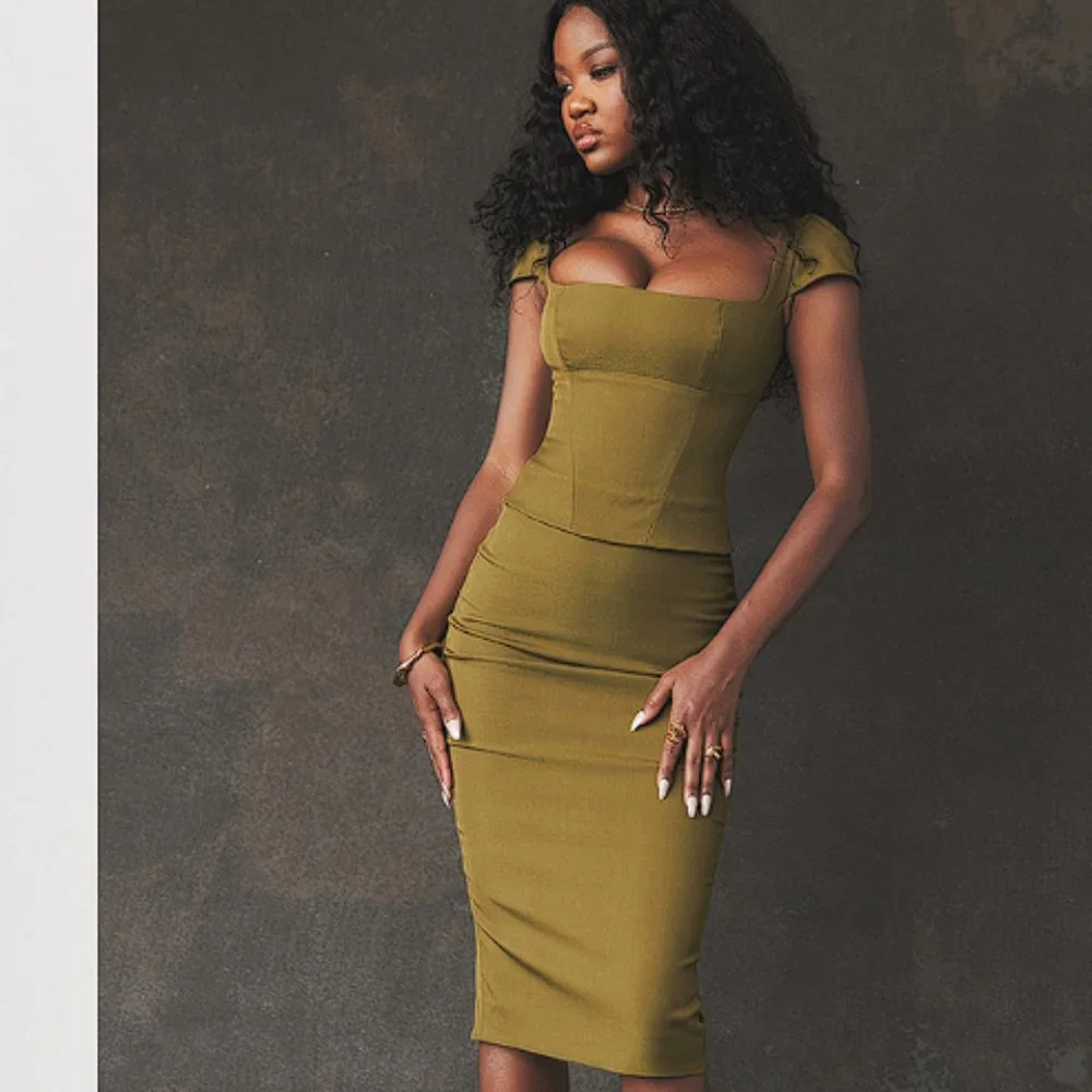 knee length dresses for ladies HOUSE OF CB Samaria Corset Midi Dress – Luxe by Kan